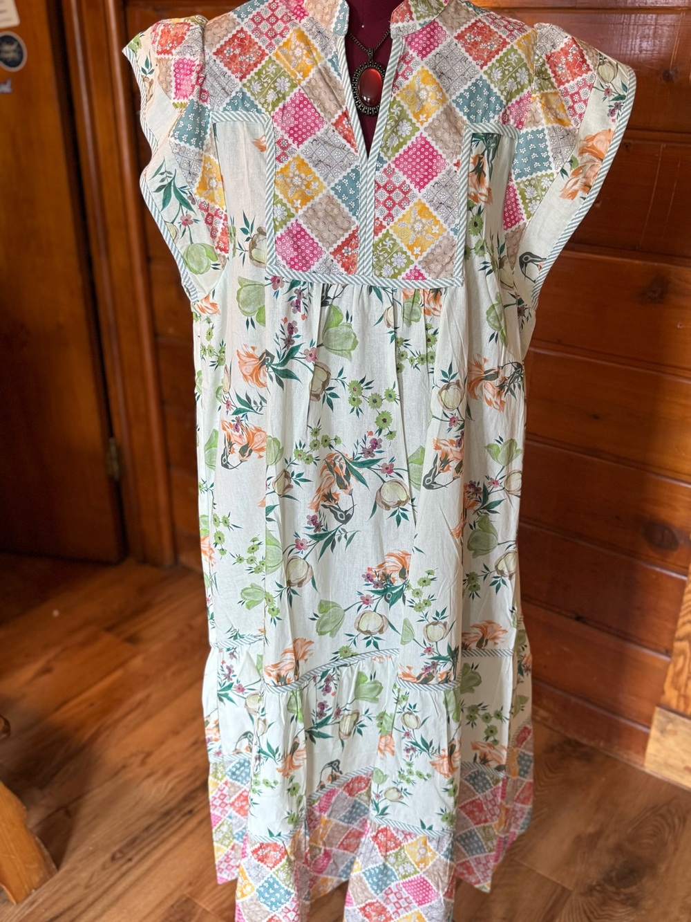 UMGEE NWT  Floral Patchwork Dress with Pastel Accents